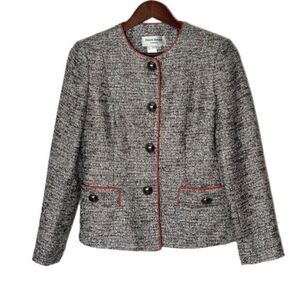 Helene Berman London Tweed Silver Metallic Shimmer Button Up Jacket Blazer